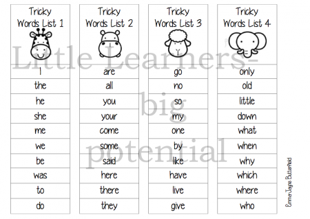 Tricky words list